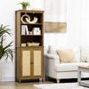HOMCOM Rustic Bookshelf with Cabinet & Rattan, Tall Bookshelf Library, Wooden Bookcase with Doors and Shelves, Study Living Room Home Office, Walnut - 2 of 4