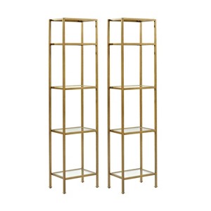 73" 2pc Aimee Narrow Etagere Set Gold - Crosley: Tempered Glass Shelves, Steel Frame, 4-Tier Storage - 1 of 4