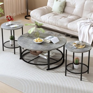 Hooseng 3-Piece Coffee Table Set with Coffee Table & Two End Side Table, Modern  Living Room Table Set for Office, Living Room, Apartment - 1 of 4