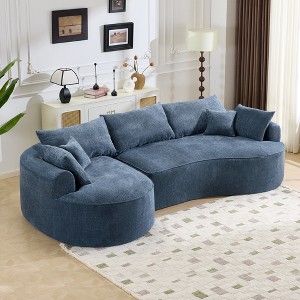 Spassway 125"W L-Shaped Compressed Sectional Sofa with 4 Throw Pillows 3 Back Pillows Modern Chenille Sleeper Sofa - 1 of 4