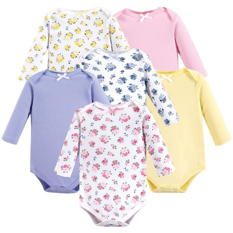 Luvable Friends Baby Girl Cotton Long-Sleeve Bodysuits 6pk, Floral, 1 of 3