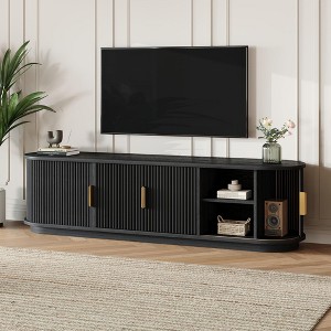 Sapphtopaz Modern TV Stand for TVs Up to 75" Fluted Entertainment Center with Sliding Tambour Door & Golden Handle TV Stands for Living Room - 1 of 4