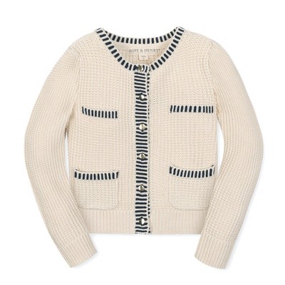 Girls' Organic Puff Sleeve Textured Cardigan Sweater, Kids