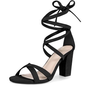 BLISSFUL STEP Women's Strappy Lace Up Open Toe Block Heel Sandals - 1 of 3