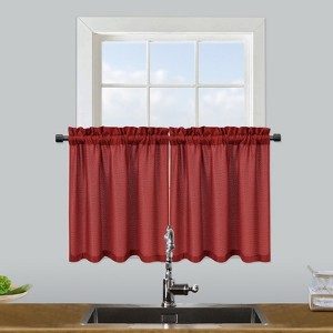 Waffle Weave Waterproof Small Curtain - Decorative Window Cover. Water-Resistant, Easy to Clean & Ideal for Kitchen, Bathroom, RV or Small Spaces - 1 of 4