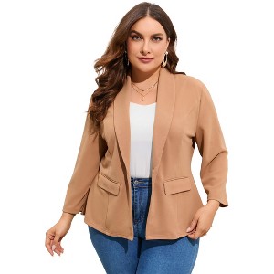 Coolmee Women's Plus Size Blazers Casual Open Front Work Office Jackets Blazer with Pockets - 1 of 4