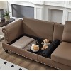 Modern Classic Upholstered Sofa, Polyester/Faux Leather Sofa Couch with Nailhead Trim & Storage - ModernLuxe - 4 of 4
