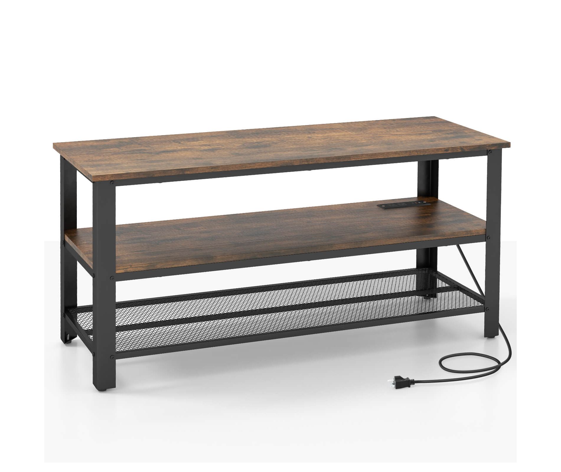 Costway 3-tier TV Stand for TVs up to 50 Inches with Power Outlets USB Ports Shelves