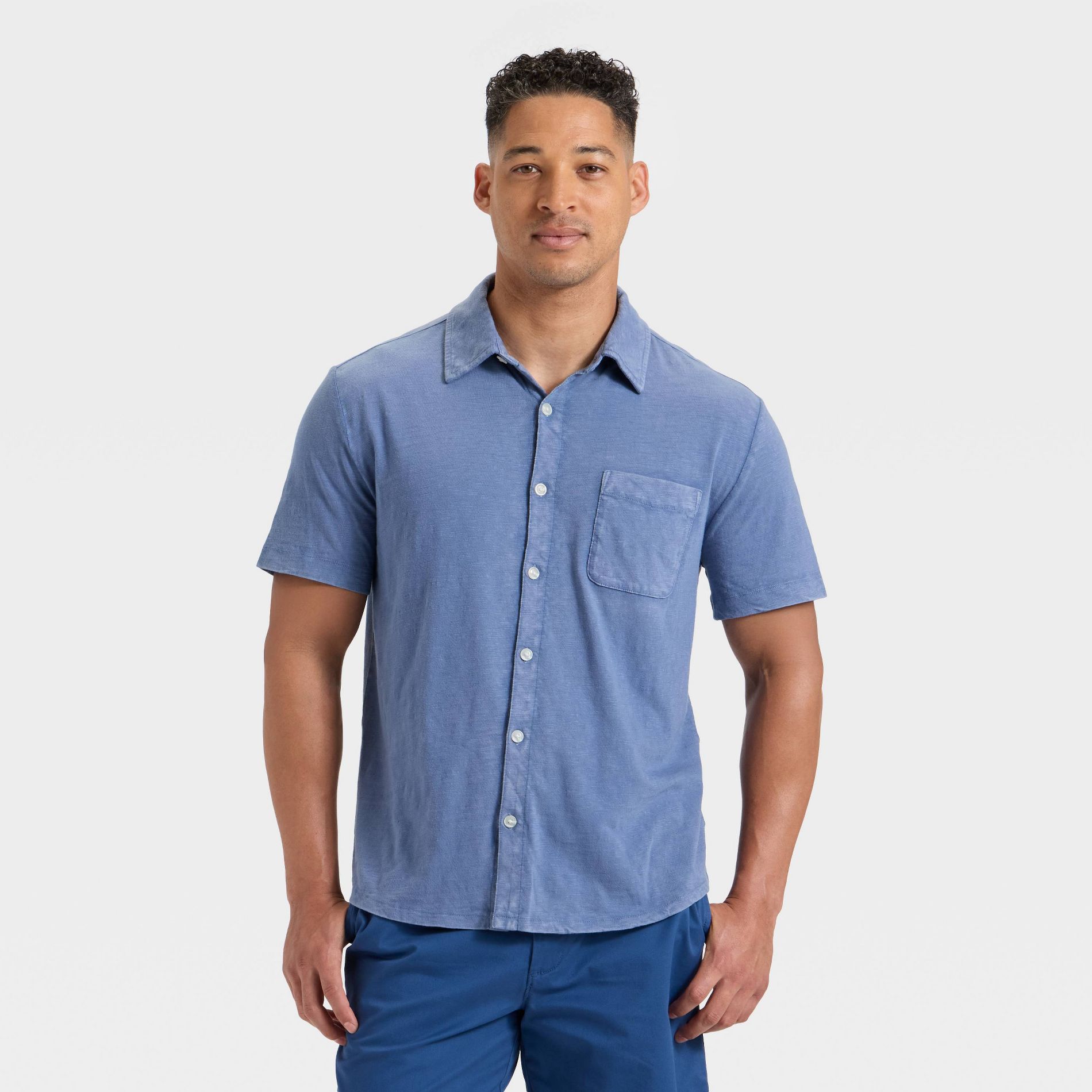 Men's Short Sleeve Slub Button-Down Shirt - Goodfellow & Co™