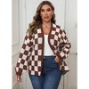 Women's Plus Size Fall Casual Color Block Loose Sweater Cardigan Open Front Shirt Top - 2 of 4