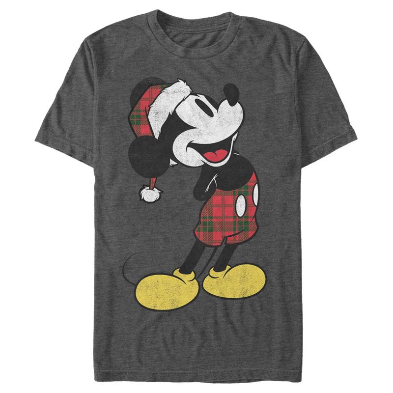 Men's Mickey & Friends Christmas Plaid Distressed Portrait T-Shirt, 1 of 6