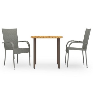 vidaXL 3 Piece Patio Dining Set Poly Rattan Gray - 1 of 4