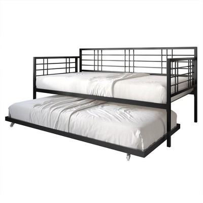 Black Metal Twin Daybed with Trundle and Headboard