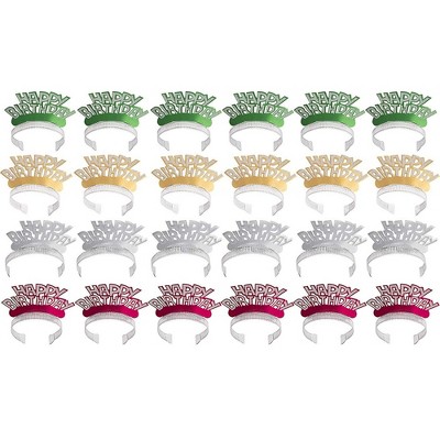 Juvale 24-Pack Happy Birthday Glitter Tiara Headbands Party Favors Supplies, 4 Colors