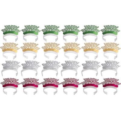 Juvale 24-Pack Happy Birthday Glitter Tiara Headbands Party Favors Supplies, 4 Colors