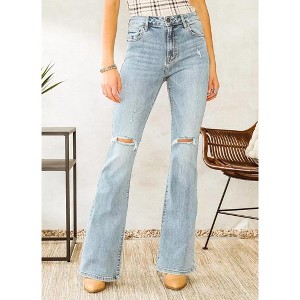 Women's Wo's Kelly Distressed High Rise Light Ultra Flare Jean - HIDDEN - 1 of 4