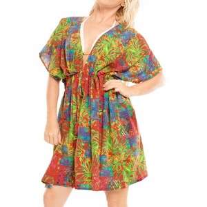 LA LEELA Women's Summer Loose Front Tie Swimsuit Vacation Beachwear Swim Dress Cover Ups X-Large-XX-Large Multicolored, Leaf - 1 of 4