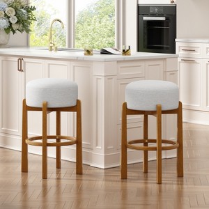 Christopher Knight Home Ashton Rubberwood Round Upholstered Barstools (Set of 2 ) - 1 of 4