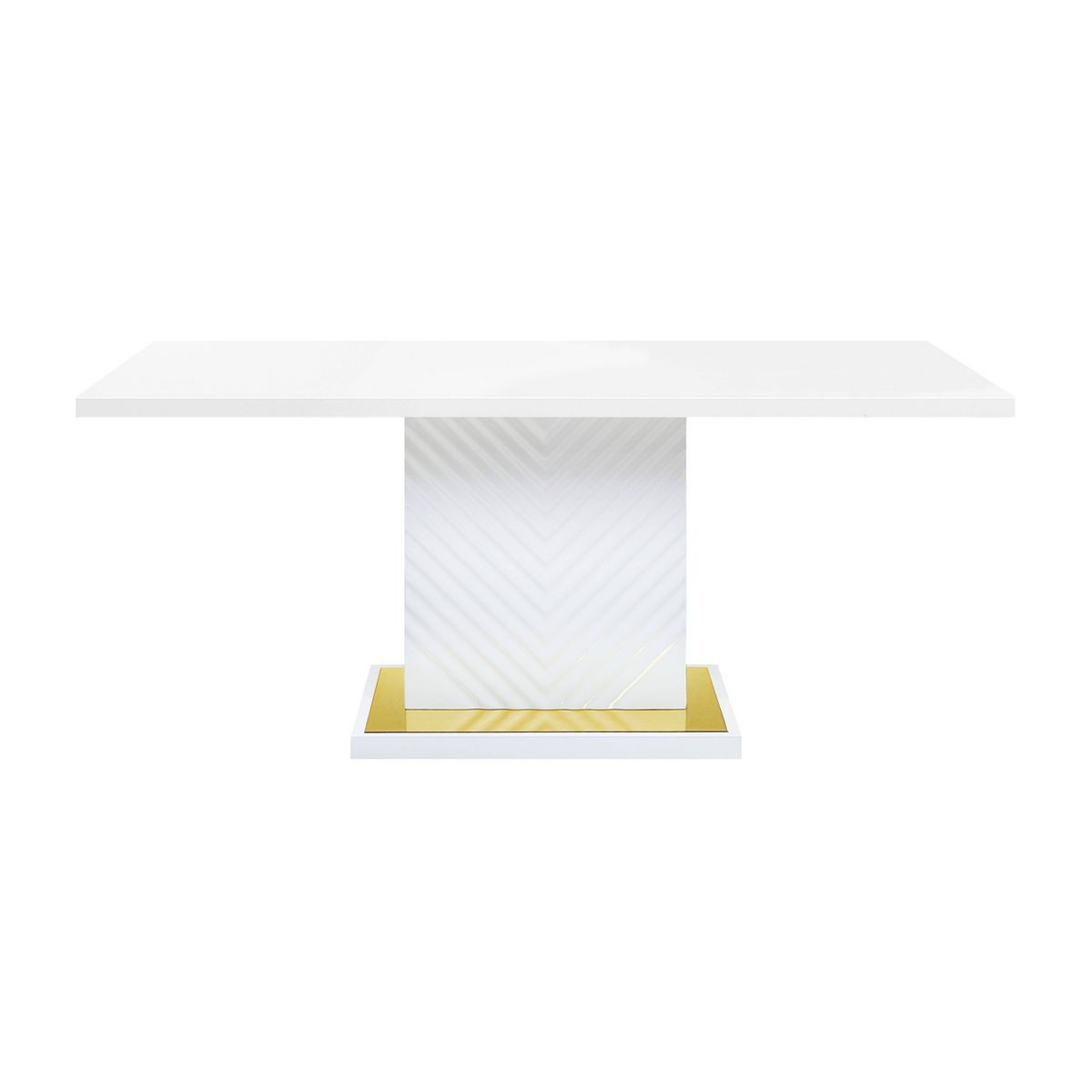 Acme Furniture 71" Gaines Dining Table: High Gloss, Gold Accent Pedestal