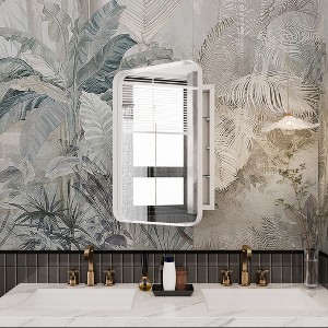 Vynxaria 16x24 Inch Recessed White Metal Framed Medicine Cabinet with Mirror and Adjustable Shelves Black Wall Mirror with Storage for Bathroom - 1 of 4