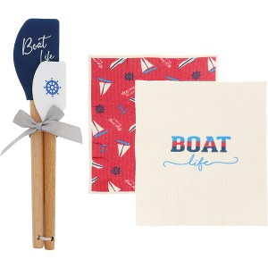 Pavilion Gift Company - Boat Life - Spatula and Reusable Dish Cloth Set (2 of Each) - Kitchen Textiles - 1 of 4