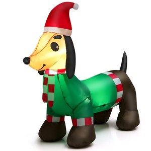 Tangkula 4FT Long Christmas Inflatable Dachshund Dog Blow Up Wiener Dog Decoration w/ Bright LED Lights Stakes & Ropes Lighted Xmas Holiday Decor - 1 of 4