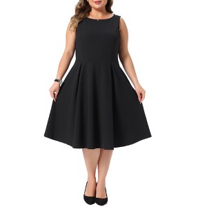 Women's Plus Size Boat Neck Sleeveless Pleated Office Work