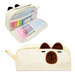 Wrapables 3D Animal Face Pencil Case, Large Capacity 2 Compartment Pencil Pouch for Stationery Tools - 1 of 4