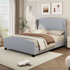 CAVINAS King/Queen/Full Size Linen Upholstered Platform Bed Frame with High Headboard Wingback,No Box Spring Needed - 1 of 4
