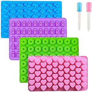 Aoibox Gummy Bear Candy Molds Silicone with 2 Droppers, Non-Stick Silicone Molds for Mini Dinosaur, Bear, Hearts & Donut, Set of 4 - 1 of 4