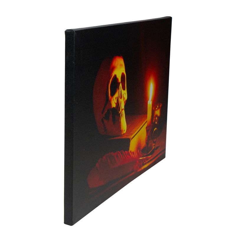 Northlight 15.75" Halloween Prelit LED Antique Candle and Skull Canvas Wall Art - Black/Orange, 4 of 5