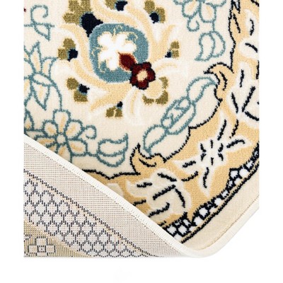 Ivory and Blue Round Floral Synthetic Area Rug, 5' 1"