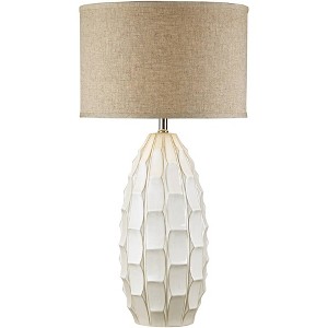Possini Euro Design Cosgrove Modern Mid Century Table Lamp 32 3/4" Tall White Glazed Ceramic Beige Fabric Drum Shade for Bedroom Living Room Bedside - 1 of 4