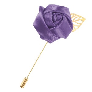 Unique Bargains Wedding Groom Suit Ribbon Rose Flower Lapel Pin with Gold Leaf 1 Pc - 1 of 4