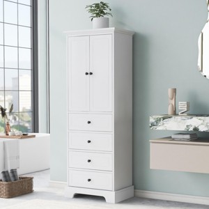 SEVOBAL Bathroom Storage Cabinet with 2 Doors and 4 Drawers Adjustable Shelf for Organized Living Space, White, 23.6"*15.7"*68.1" - 1 of 4