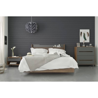 Walnut and Charcoal 1-Drawer Nightstand with Open Shelf