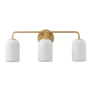 Modern 3-Light Gold Vanity Light, Frosted Glass Bathroom Wall Fixture for Mirror, Powder Room, Dressing - 1 of 4