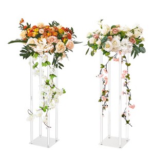 VEVOR 2PCS 31.5inch High Wedding Flower Stand, With Acrylic Laminate,Acrylic Vase Column Geometric Centerpiece Stands, Floral Display Rack - 1 of 4