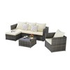 4-Pieces Outdoor Patio L-Shaped Sectional Sofa Set with Single Sofa & Glass Coffee Table - 2 of 4