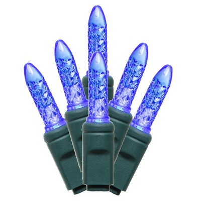 Vickerman 70 Blue M5 Faceted Twinkle LED Light on Green Wire, 4" Spacing x 24' Long Christmas Light Strand