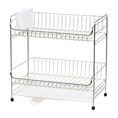 LunaLulinlk 2-tier Medium-sized Dish Rack with Drain Spout, White