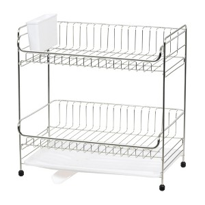 LunaLulinlk 2-tier Medium-sized Dish Rack with Drain Spout, White - 1 of 4