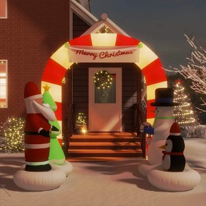 Aghana Digitals 102.4" Christmas Inflatable Arch Gate with LED Lights - Santa & Snowman Design, - 1 of 4