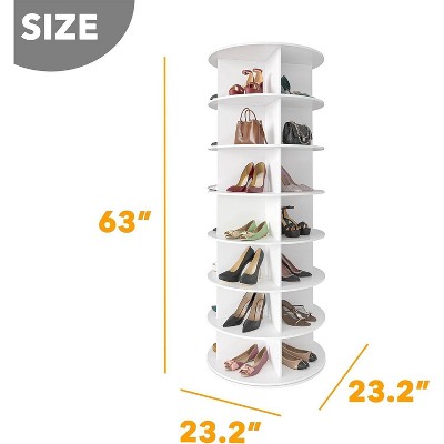White 7-Tier Revolving Shoe Rack Tower with Wood Shelves