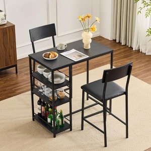 VINGLI Dining Table Set for 2, Kitchen Breakfast Counter Height Small 3 Piece Bar Table and Chairs Set with Storage, Black - 1 of 4