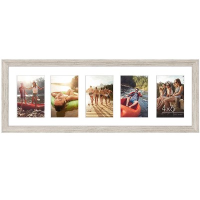 Americanflat 8x24 Collage Picture Frame with Five 4x6 Displays in Driftwood - Composite Wood with Shatter Resistant Glass