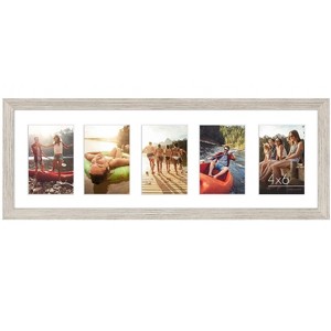 Americanflat 8x24 Collage Picture Frame with Five 4x6 Displays in Driftwood - Composite Wood with Shatter Resistant Glass - 1 of 4