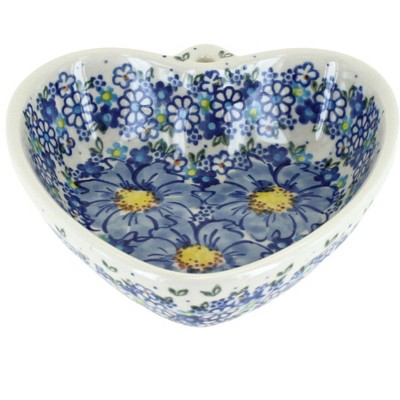 Blue Rose Polish Pottery Blue Starflower Heart Bowl