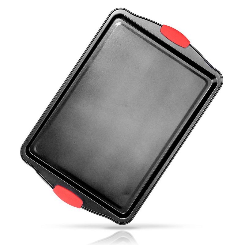 NutriChef Large Cookie Sheet - Deluxe Nonstick Gray Coating Inside & Outside With Red Silicone Handles, 1 of 7