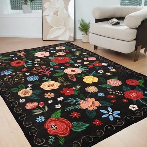 coucheta Multi-size Vintage Floral Area Rug for Living Room, Machine Washable Soft Non Slip Retro Low Pile Carpet, for Bedroom, Dining Room, Office - 1 of 4